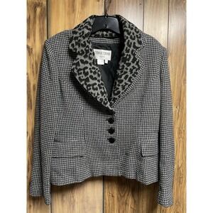 VTG Donna Toran Suit Blazer Black Womens 8 Collar Animal Print Removable